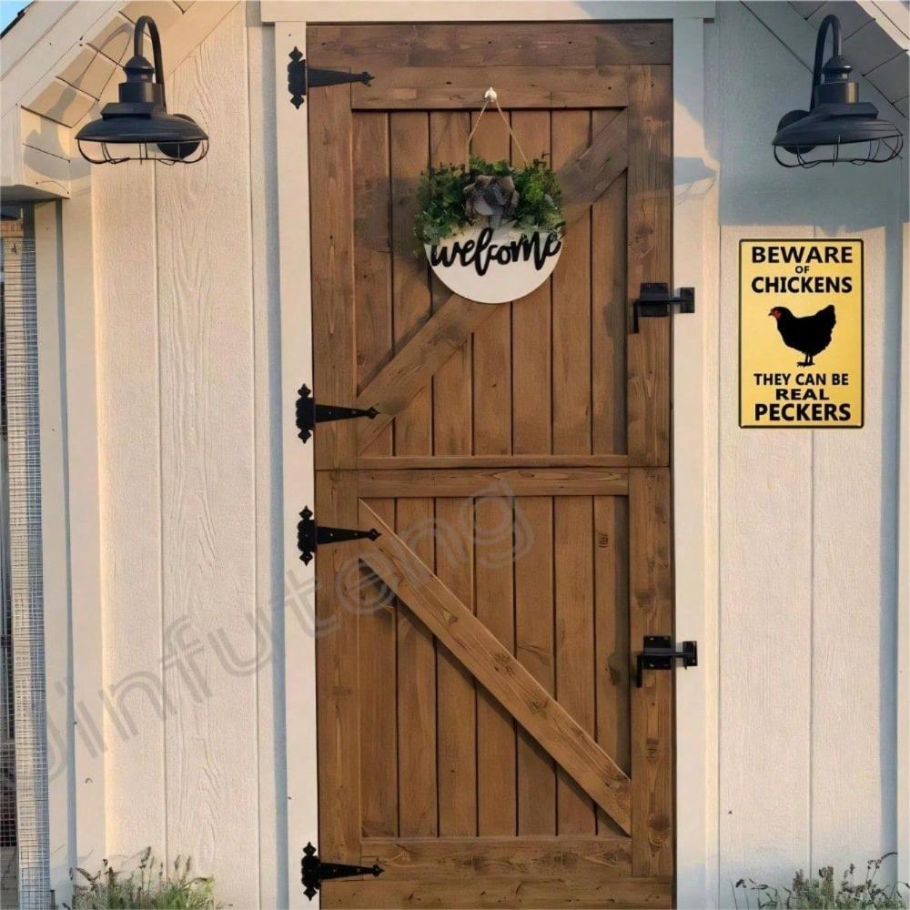 Funny Beware Of Chickens Tin Sign Retro Farmhouse Metal Plaque Outdoor Garden Wall Decor