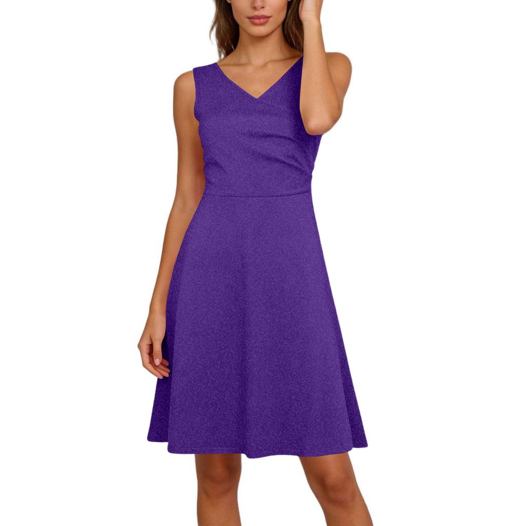 Women Elegant Sleeveless Wrap V Neck A-Line Dress