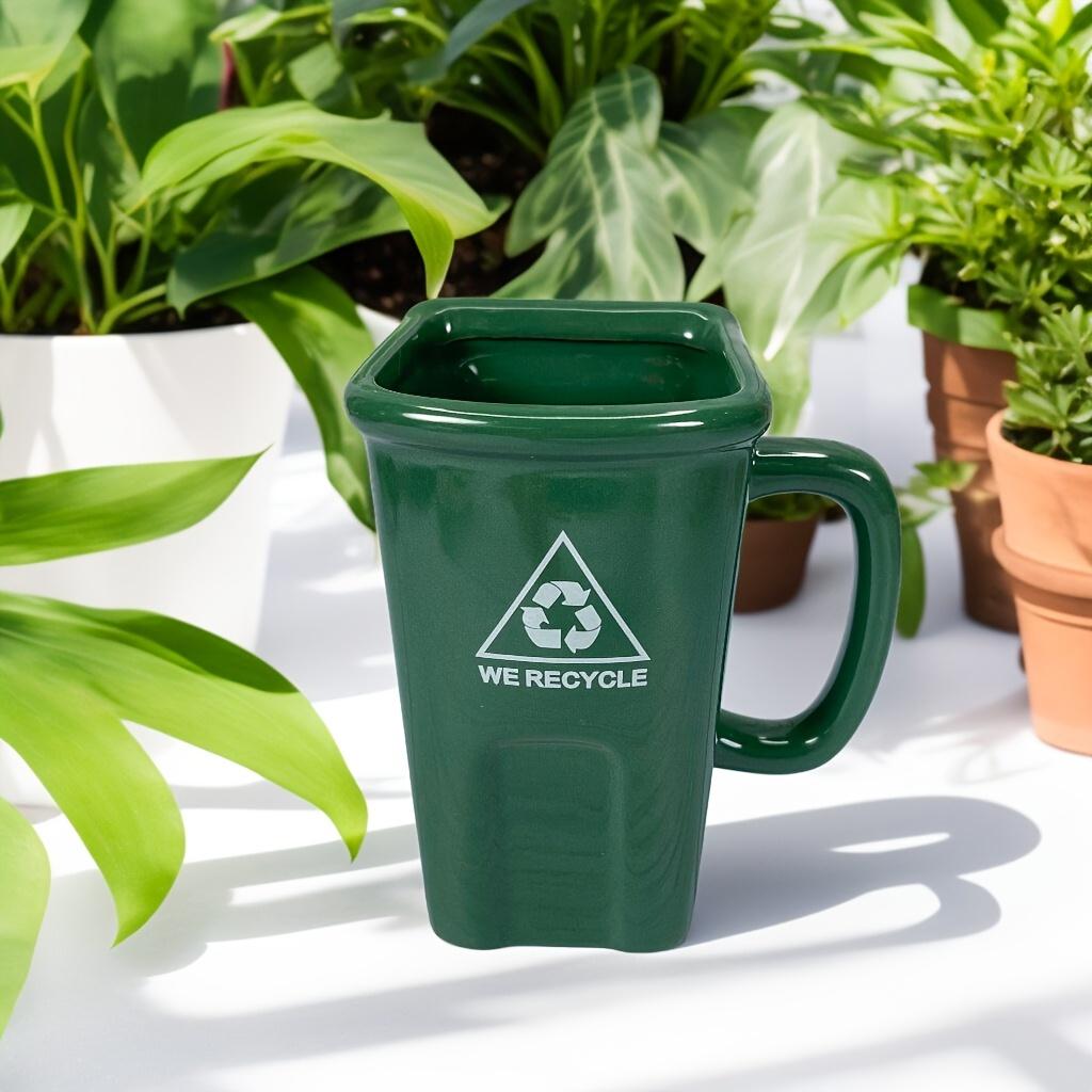 1pc Green Trash Can-Shaped Ceramic Mug , Fun , Creative Design, 380ml Reusable Water Cup with "Waste" Sign, Perfect Gift for Friends, Hand Wash Only