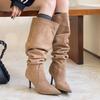 Fashion Fashion Pointed Toe Ladies Modern Boots With Thin Heels Shoes Flock Women Knee High Boots Slip On Shoes Female Pumps Lady