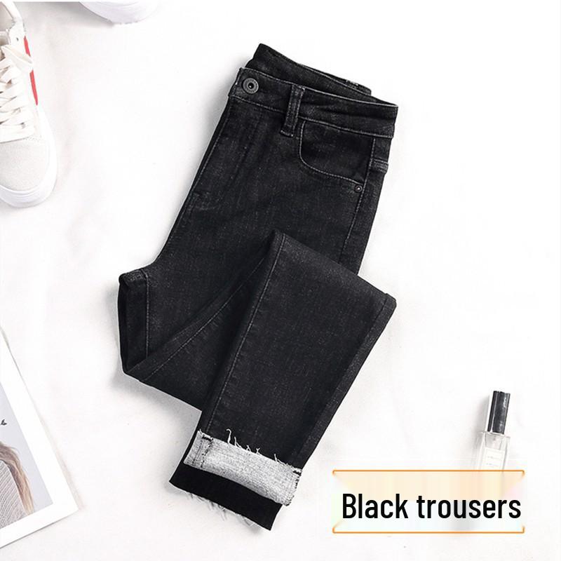

Women s Black High Waist Fleece-Lined Slim Fit Plush Denim Jeans for Autumn Winter 31 - 80 cm