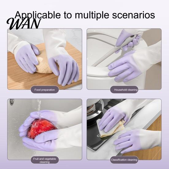 Reusable Gloves 1 Pair Household Cleaning Waterproof Anti-Slip Protective with Extended Cuffs Dishes Kitchen Anti-slip