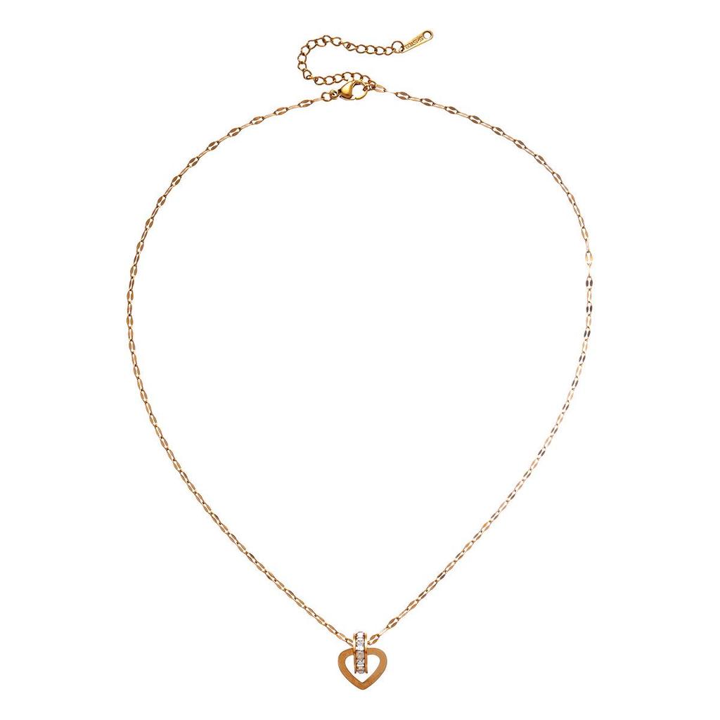 Diamond-Set Titanium Steel Heart Necklace with Unique Openwork Design - Elegant Choker for Women.