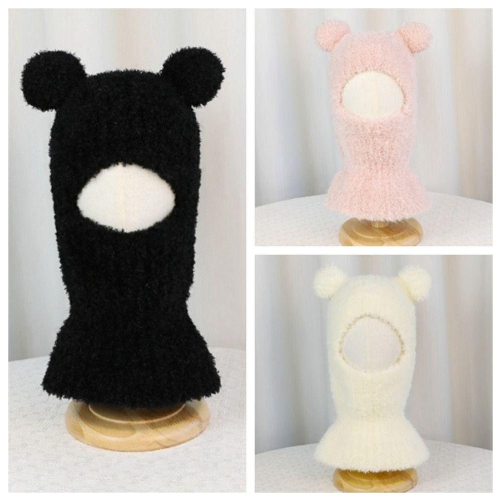 Bear Scarf Mask Integrated Hat Warm Lining Kids Balaclava Hat Autumn and Winter