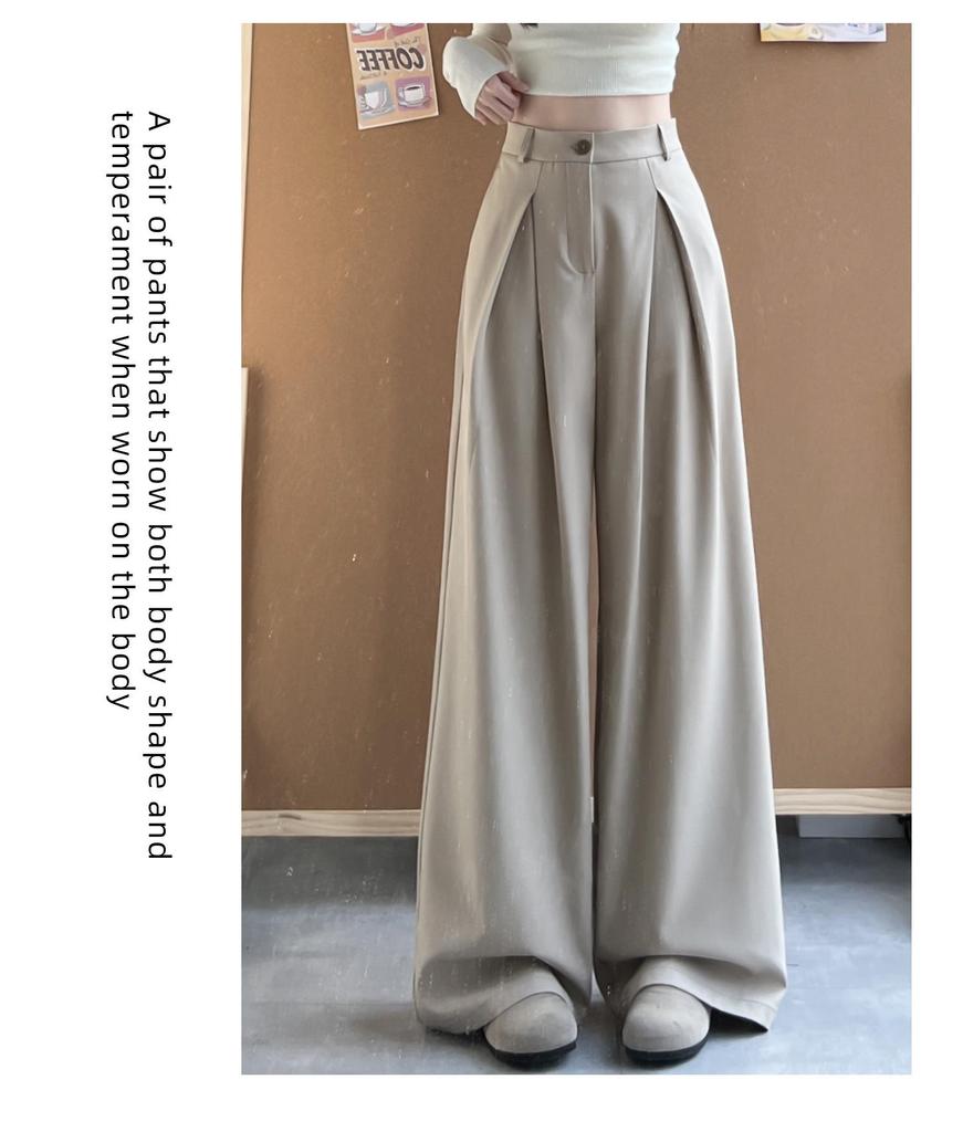 Women's Khaki High-Quality Straight-Leg Drape Suit Pants - Spring 2026 Style