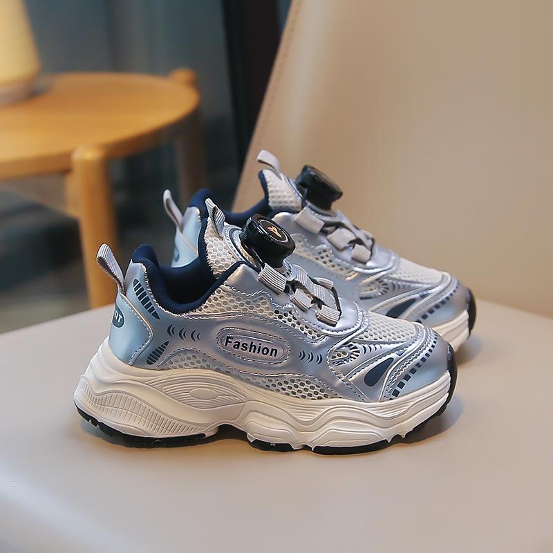 Spring and Summer New Rotating Buckle Classmates Boys Breathable Single Net Sports Shoes Girls Dad Shoes Children Running Shoes