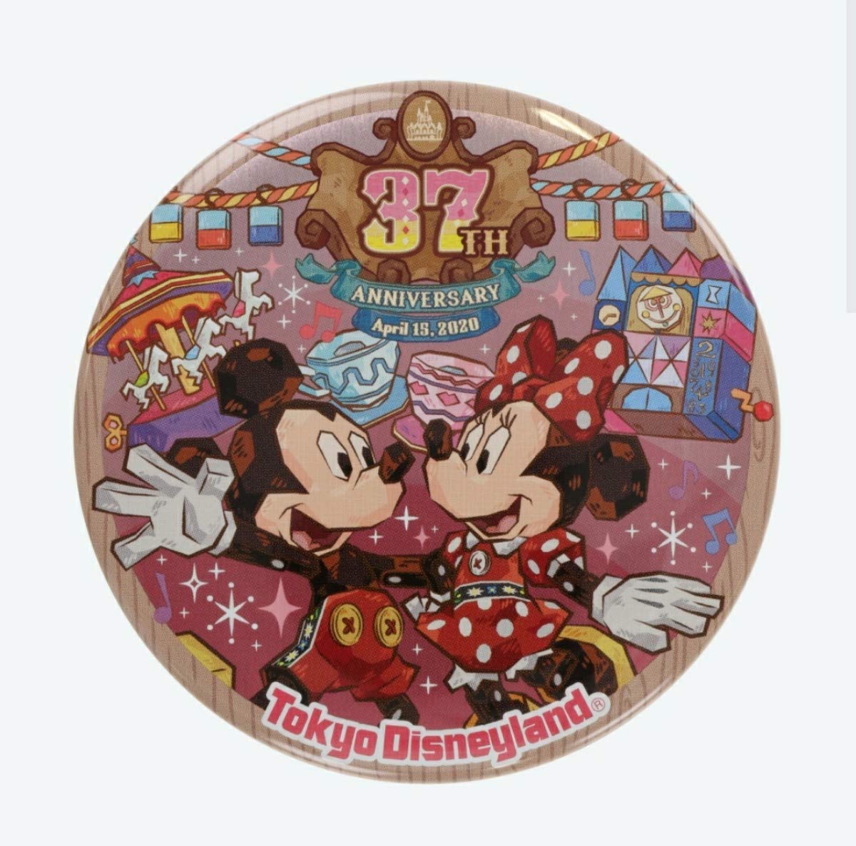 

Mickey & Minnie Tin Badge [Tokyo Disneyland Exclusive] 37th Anniversary Fantasyland Disney Merchandise Souvenir