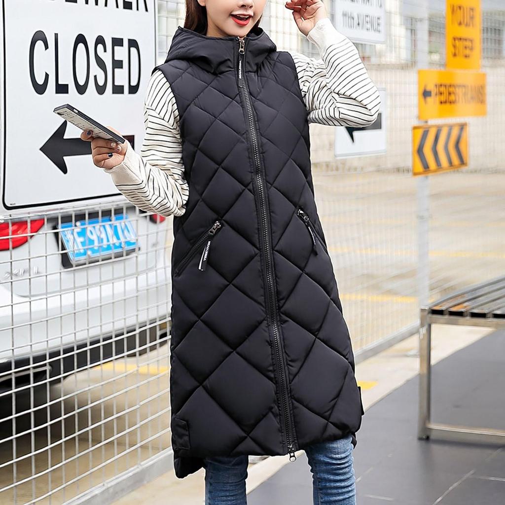 Warme Daunen-Kapuzenweste für Damen, leichte Steppweste, lockerer Reißverschluss, Outdoor-Weste