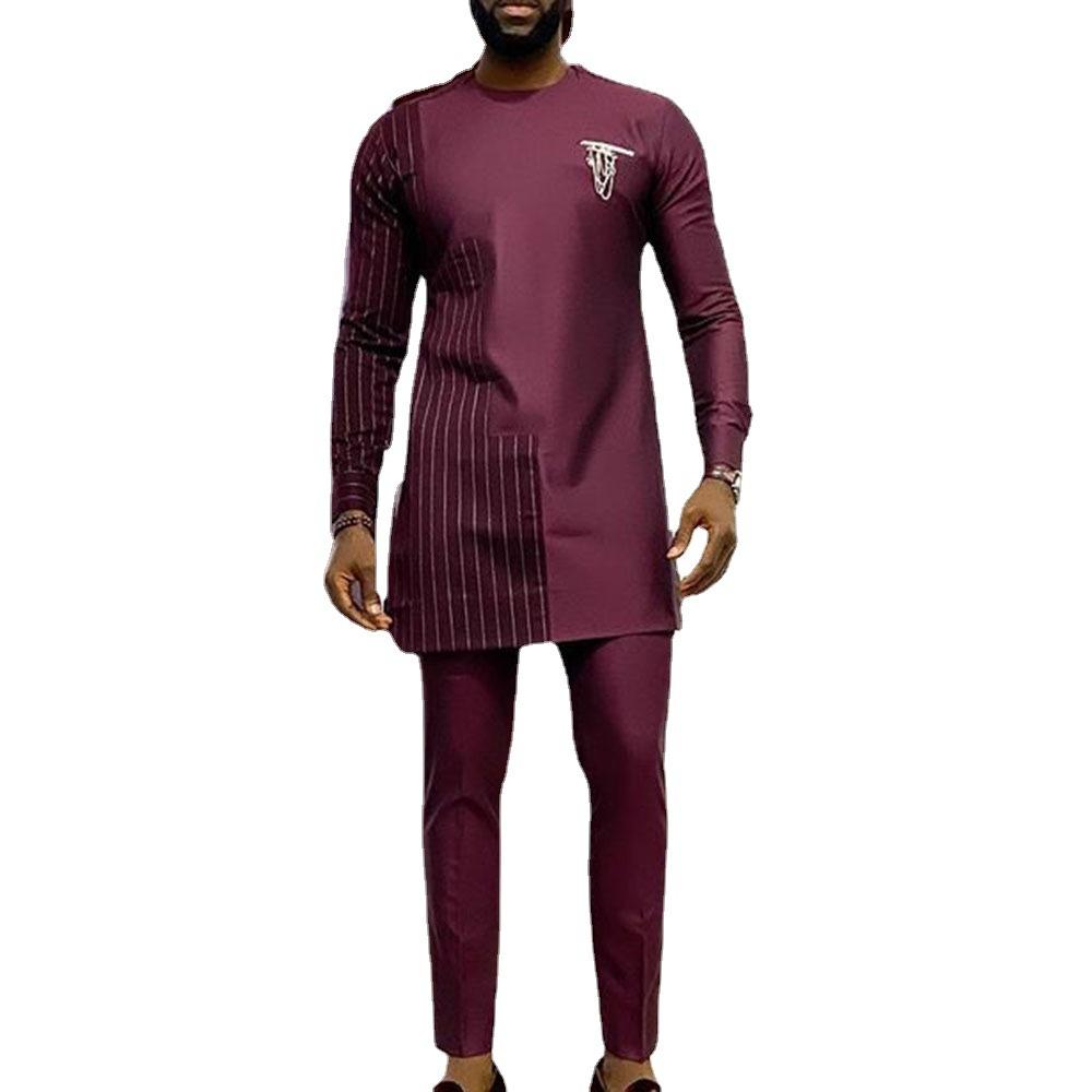 S-4XL Men Dashiki Long Clothes Shirt Trouser Set Mens 2 Pieces Outfit Suit Traditional Male Clothes T-shirt Pant Suits for Men
