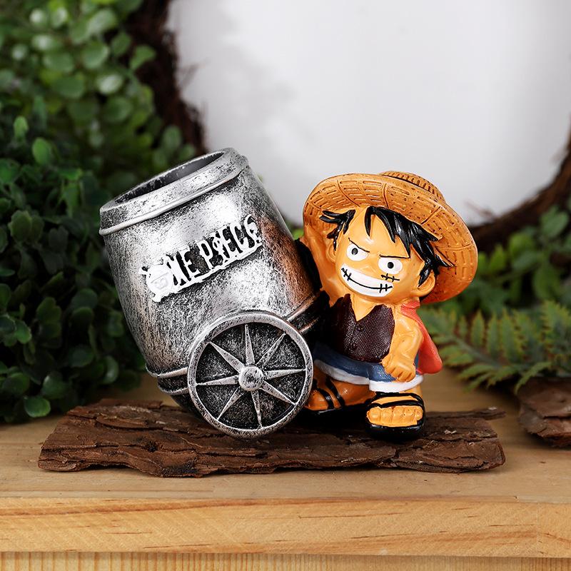 Japanese-Style Luffy Resin Pencil Holder - Cartoon Student Gift & Office Desk Ornament