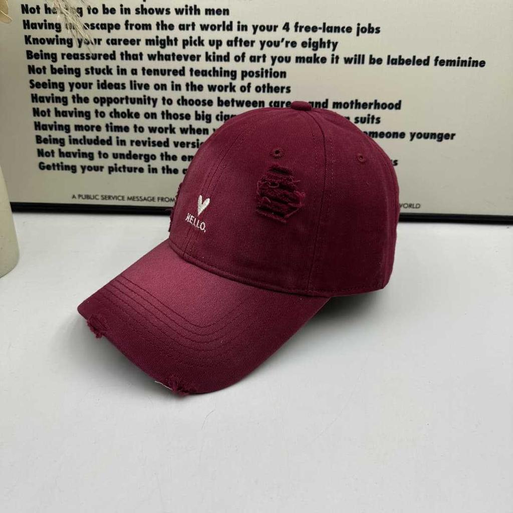 Love Embroidery Ripped Baseball Cap Women's Wide Brim Showing Face Small Versatile Cap Soft Top Big Head Circumference Deep Top Hat