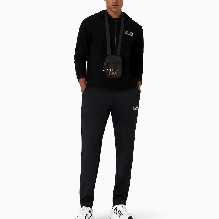 Emporio Armani EA7 Series Logo Letter Print Hooded Zip Long Sleeve Sweatshirt Men Sweatshirt Black 6RPM69-PJG1Z-1200