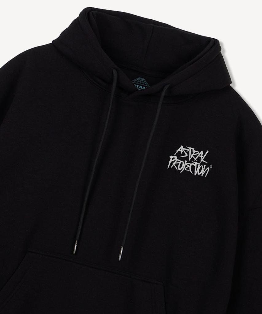 Graffiti Lettering Oversized Wide Shoulder Hoodie_Black 2