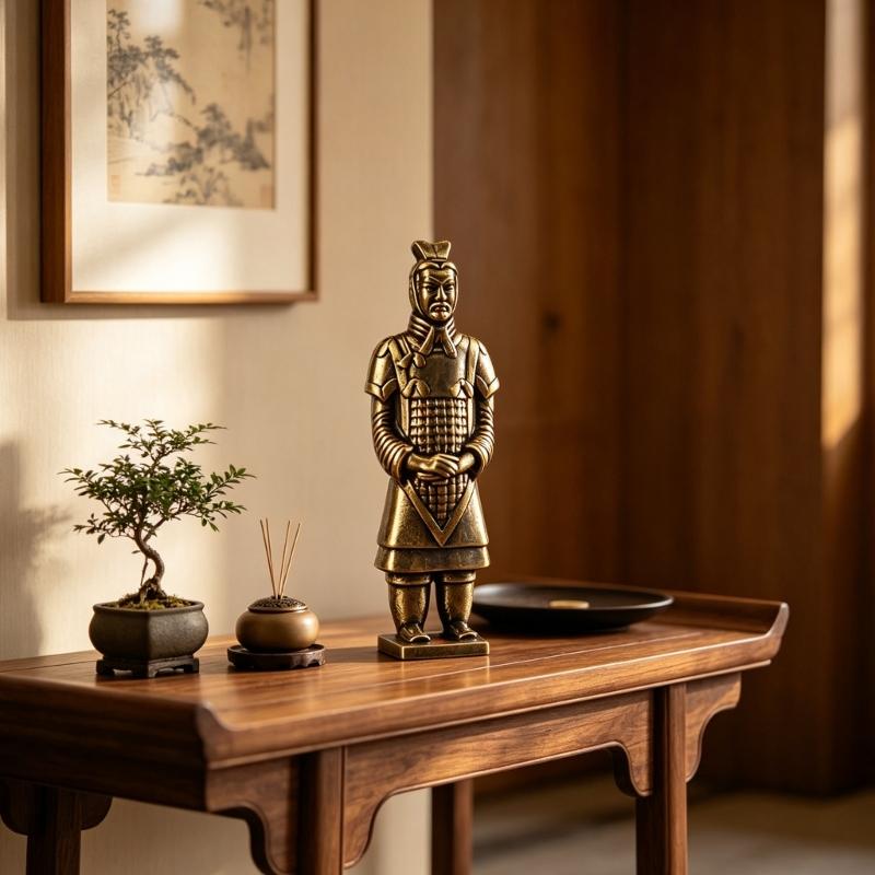 Brasses Chinese Terracotta Soldier Figurine with Antique Bronze Finish for Shelf Decors Study Accent Office Desk Display and Collector Gift