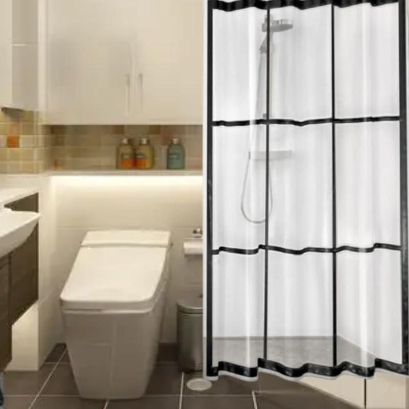 Pattern Transparent Checkered Bathroom Shower Curtain Waterproof Partition Tool