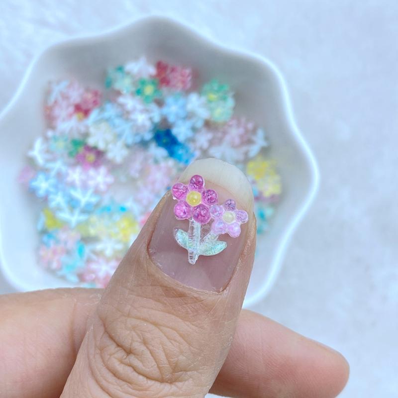 50Pcs New Cute 11mm Resin Mini Flower Series Flat Back Manicure Parts Embellishments For Hair Bows Accessories