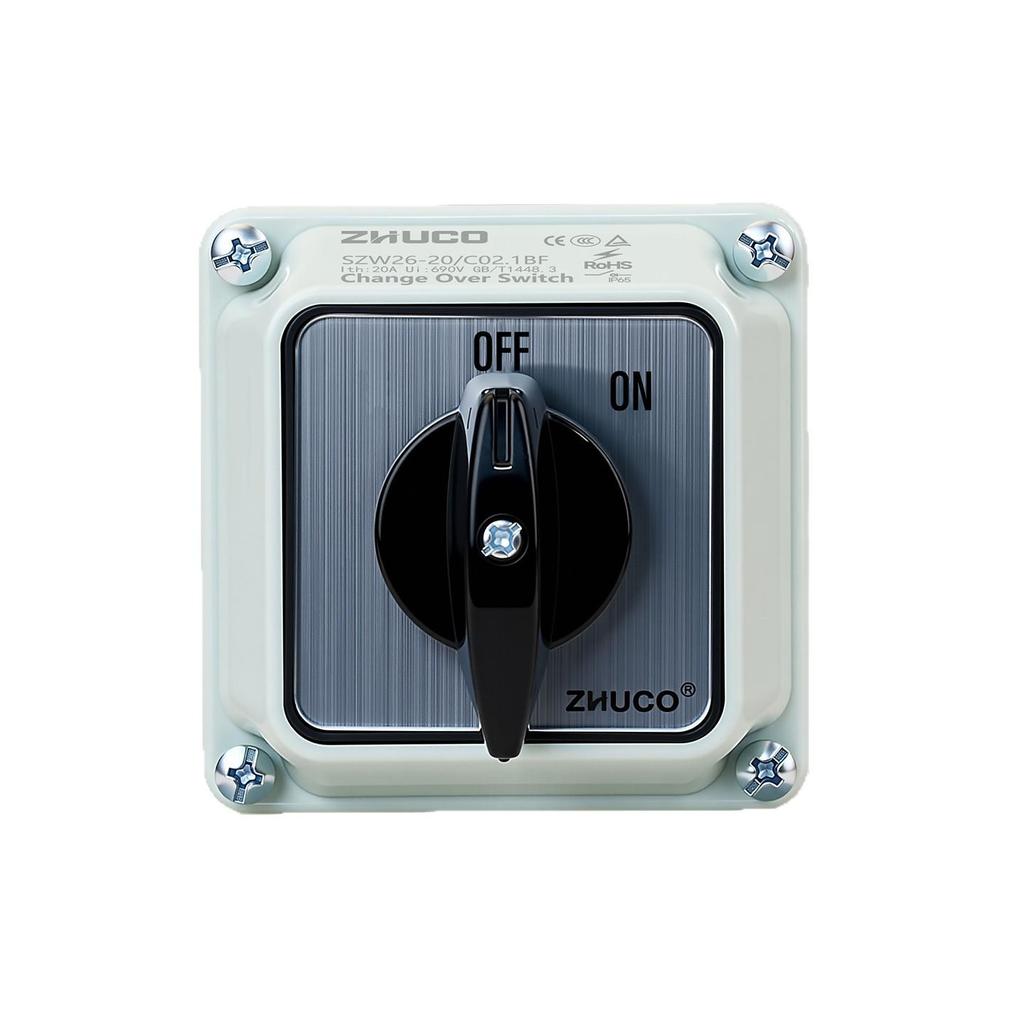 Zhuochao SZW26-20/C02.1BF Rotary Switch: Universal, Two Gears, Protective Box, ON/OFF.