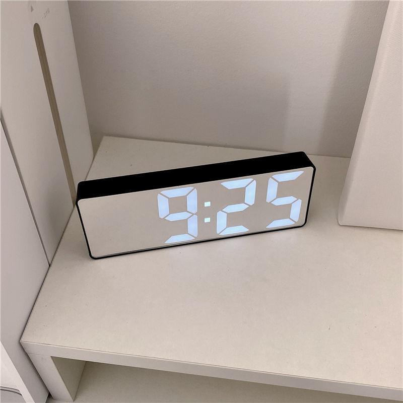Ins Silent Night Light LED Digital Clock Minimalist Mirror Design for Desk