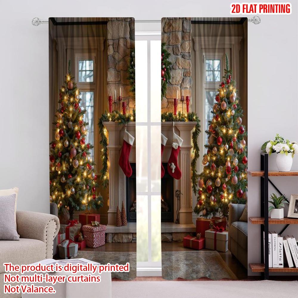 

2pcs 2D flat printing Merry Christmas Window Drapes Christmas Day Durable Polyester Without Electricity Festive Curtains Use for 100*130 HOOK 1pcs