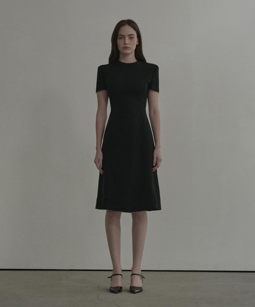 Mausolleum Half Neck Tailored Long Suit Dress - Black