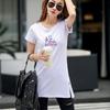 New Pure Cotton T-shirt, Short-sleeved, Mid-length Printed White Summer Form-fitting T-shirt