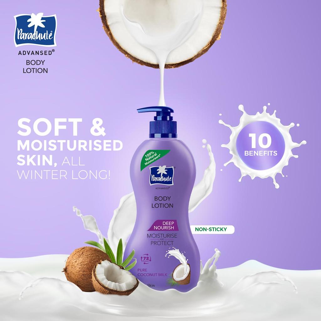 Parachute Deep Nourish Body Lotion For Dry Skin 600ml | Long-Lasting Moisture | Fast Absorbing Non-Sticky Glow Lotion For Men & Women