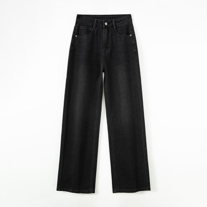 

Women s High-Waisted Black Wide-Leg Jeans - Spring/Summer 2026, Casual American Retro Style with Tencel Lyocell Fabric. 2XL [130-140 lbs]