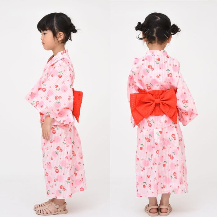 Yukata Leicht zu tragen, einteiliges Yukata-Set mit großer Blume, Kinder, Mädchen, Kinder, Jinbei-Obi-Set, 100, 110, 120, 130, 140, Sommerfest, Feuerwerksfest