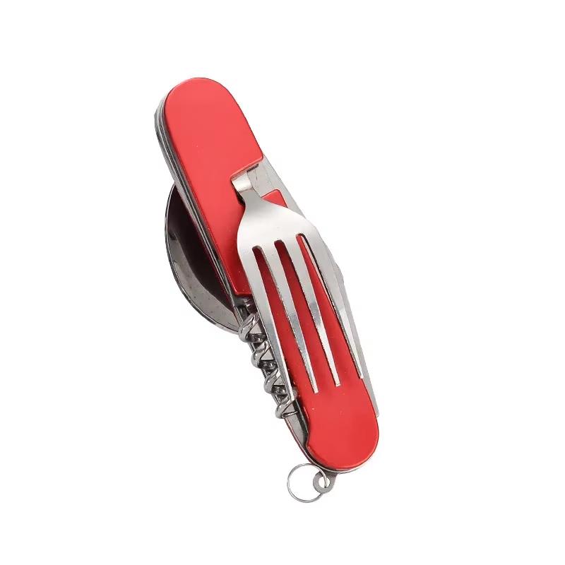 Set di posate portatile pieghevole in acciaio inossidabile resistente alla corrosione: forchetta, cucchiaio, coltello, apribottiglie per picnic, viaggi, uso quotidiano