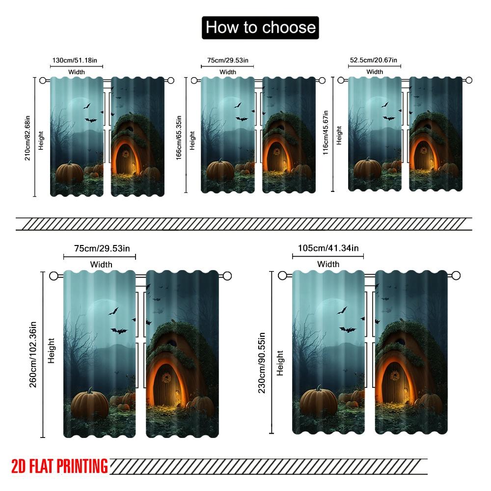 2pcs,2D Plane Printing Creative Curtains Halloween Pumpkin (20) Versatile Polyester Fabric (without Rod) Decorations Inside