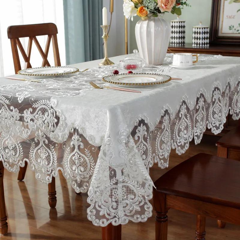 Wit Gouden Fluwelen Rechthoekig Tafelkleed Met Geborduurde Kantrand Voor Eettafel En TV-meubel Stofhoes 70X135cm