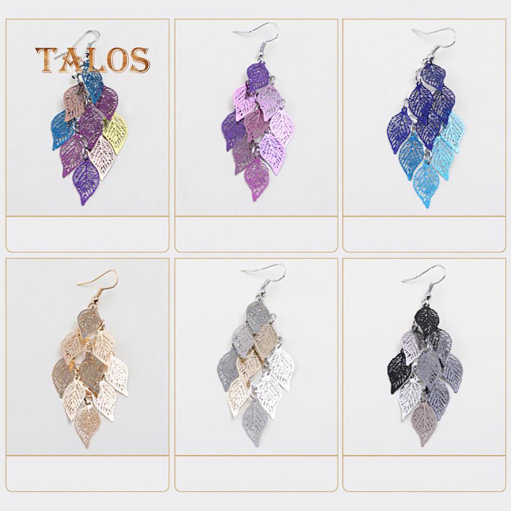 Lady Colorful Multi Layers Hollow Leaf Elegant Hook Øredobber Smykker Decor Beauty