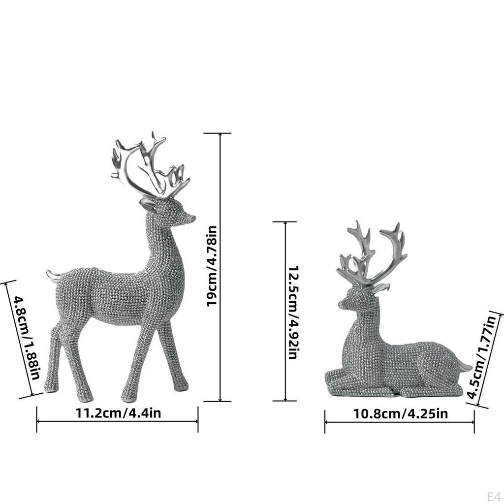 1 Pair Reindeers Deer Figurines Resin Sculpture Decorative Shelf Decoration for Office Desktop,