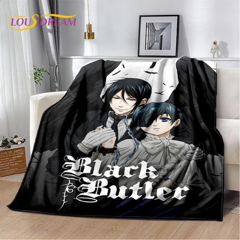 Black Butler Anime Cartoon Měkká plyšová deka, flanelová deka přehoz do obývacího pokoje Ložnice Pohovka Pohovka Piknikový povlak pro děti
