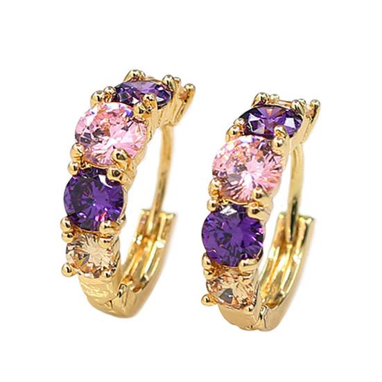 Women Fashion 9K Gold Plated Purple Zircon Eardrop Huggie Earrings Jewelry Gift