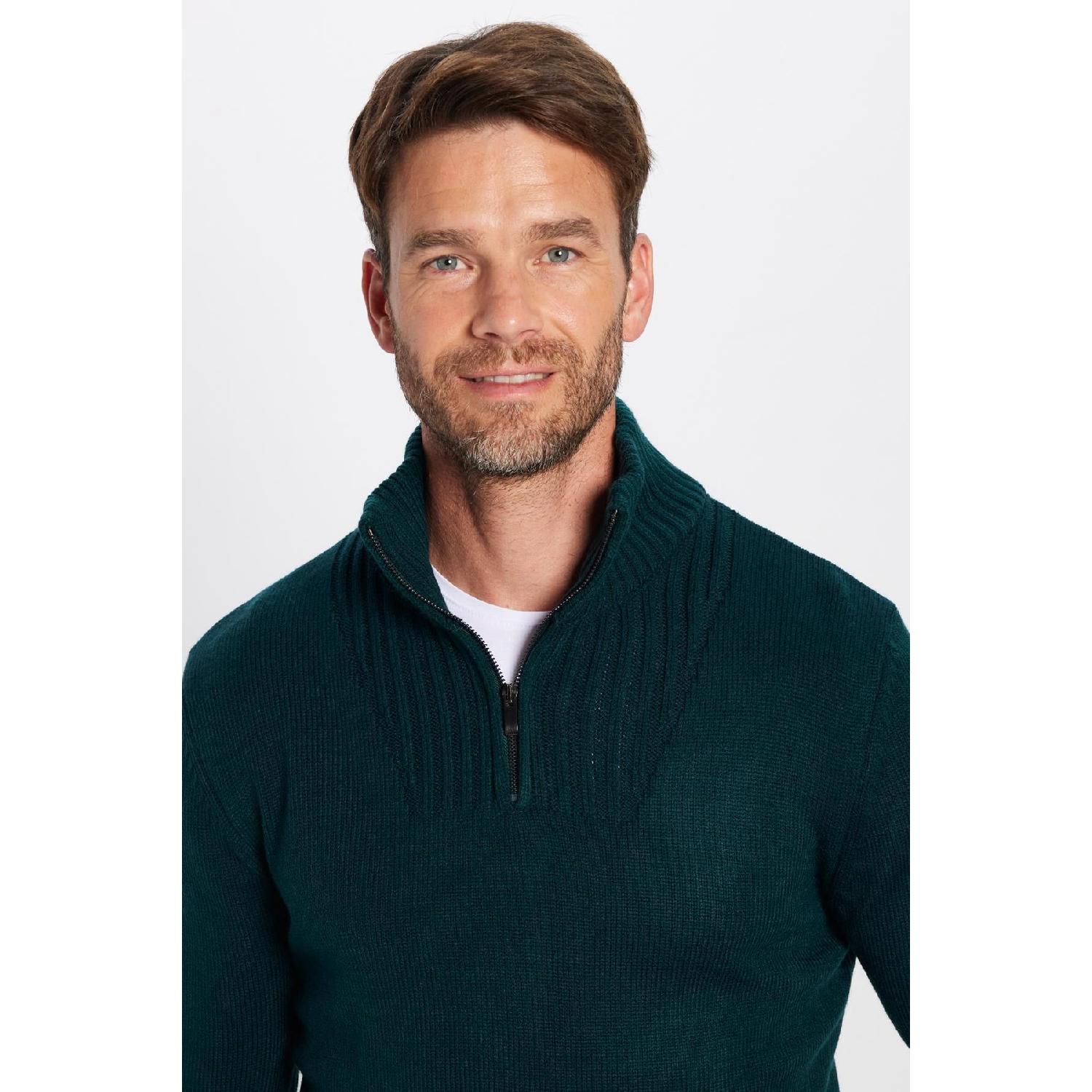 

Men s Slim Fit Narrow Cut Dobby Zippered Green High Collar Sweater M зелёный