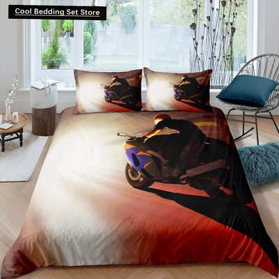 Motorcycle King Queen Duvet Cover Dirt Bike Bedding Set Motocross Racer Extreme Sports Quilt Cover Polyester Comforter Cover