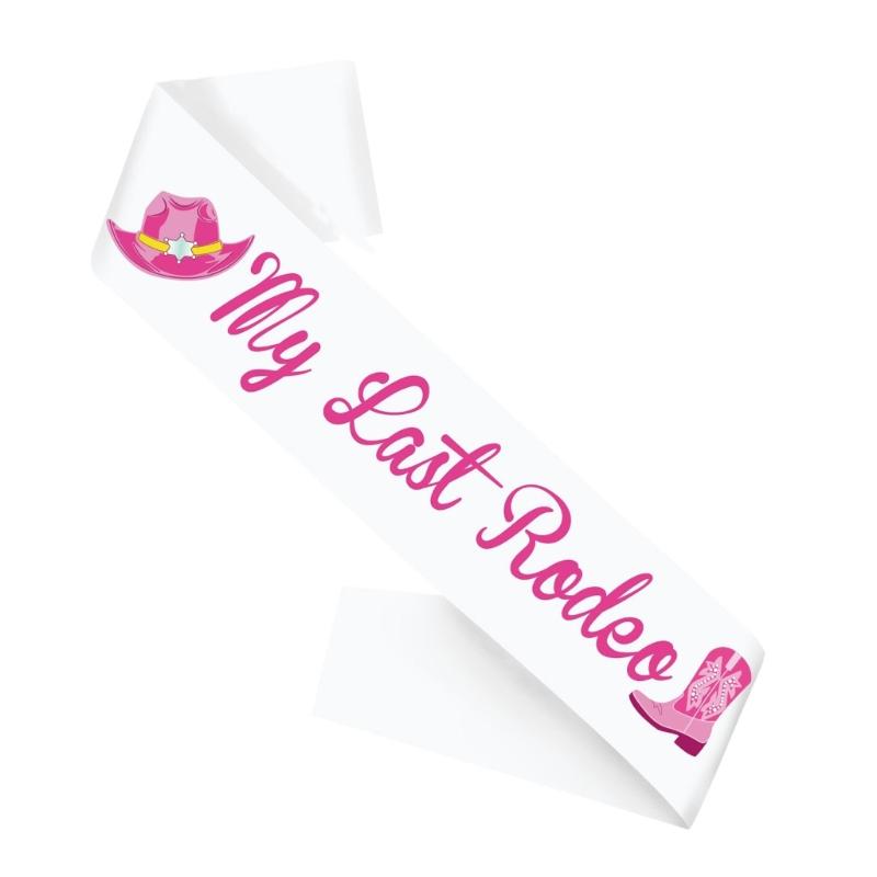 

Satined Ribbon Sash With Pink Lettering For Bachelorette Event Celebration Birthday Graduation And Cowboy Theme Parties 1