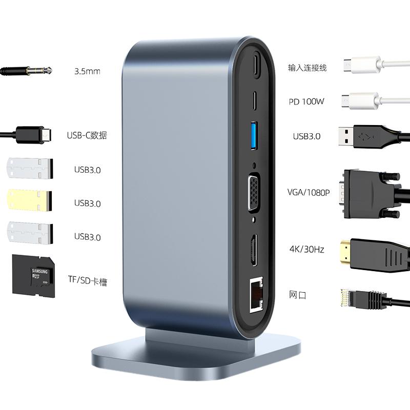 12 in 1 HUB Type C to Multi 4KHD RJ45 VGA 4 USB 3.0 PD Power Adapter Docking Station Desktop Portable