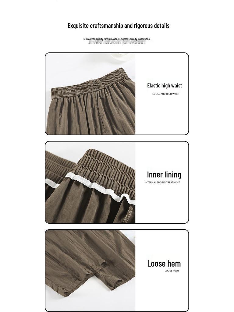 Women's High Waist Ice Silk Wide-Leg Carrot Pants - Petite, Slimming, Casual, Eight-Ninth Length for Spring/Summer