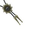 Mens American Bolo Tie Western Sun Shape Stone Cowboy Pendant Shirt Chain Collar Necktie Leather Rope Jewelry Necklace