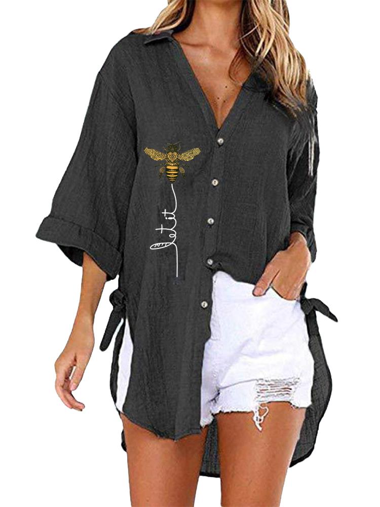 Women Casual V Collar Print Blouse Spring&summer Fashion Half Sleeve Top Ladies Loose T-shirt