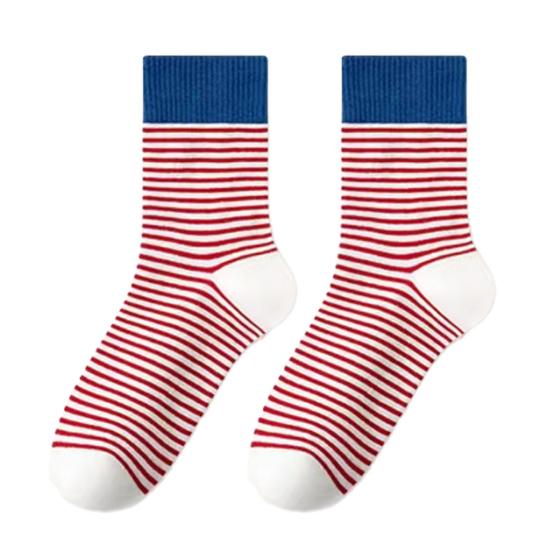 Women Retro Striped Socks Color-Block Fine Stripes Crew Socks Breathable Casual Cotton Socks for Sports Daily Errands Commuting
