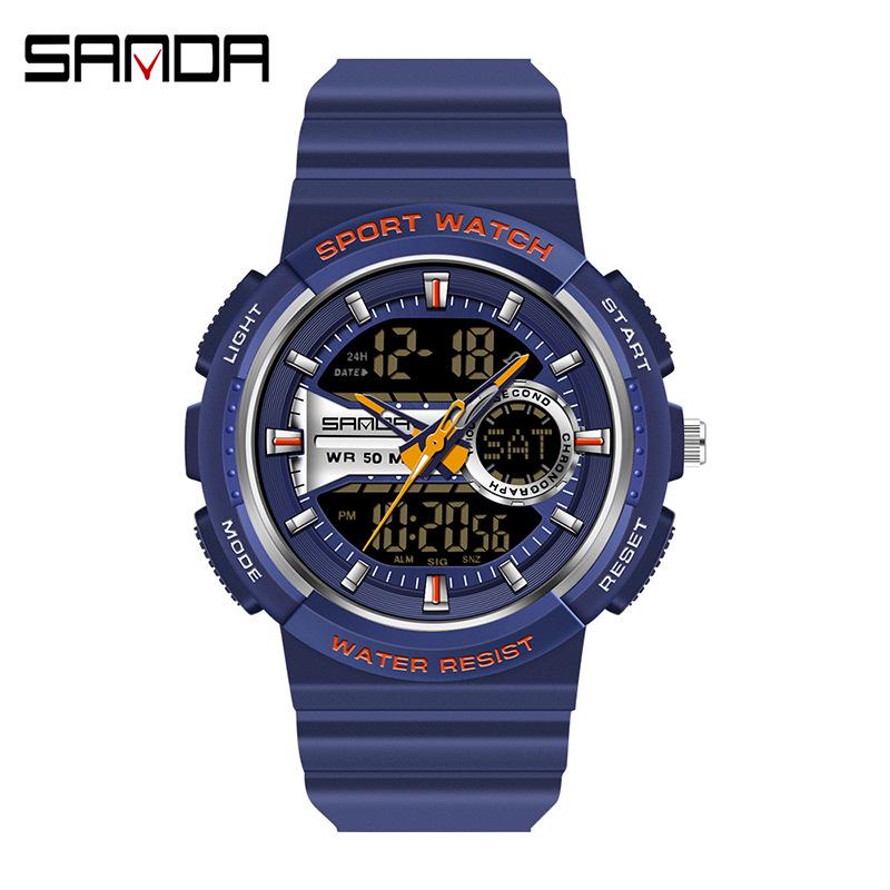 Sanda Trendy Cool Multifunctional Waterproof Electronic Couple Watch with Detachable Strap