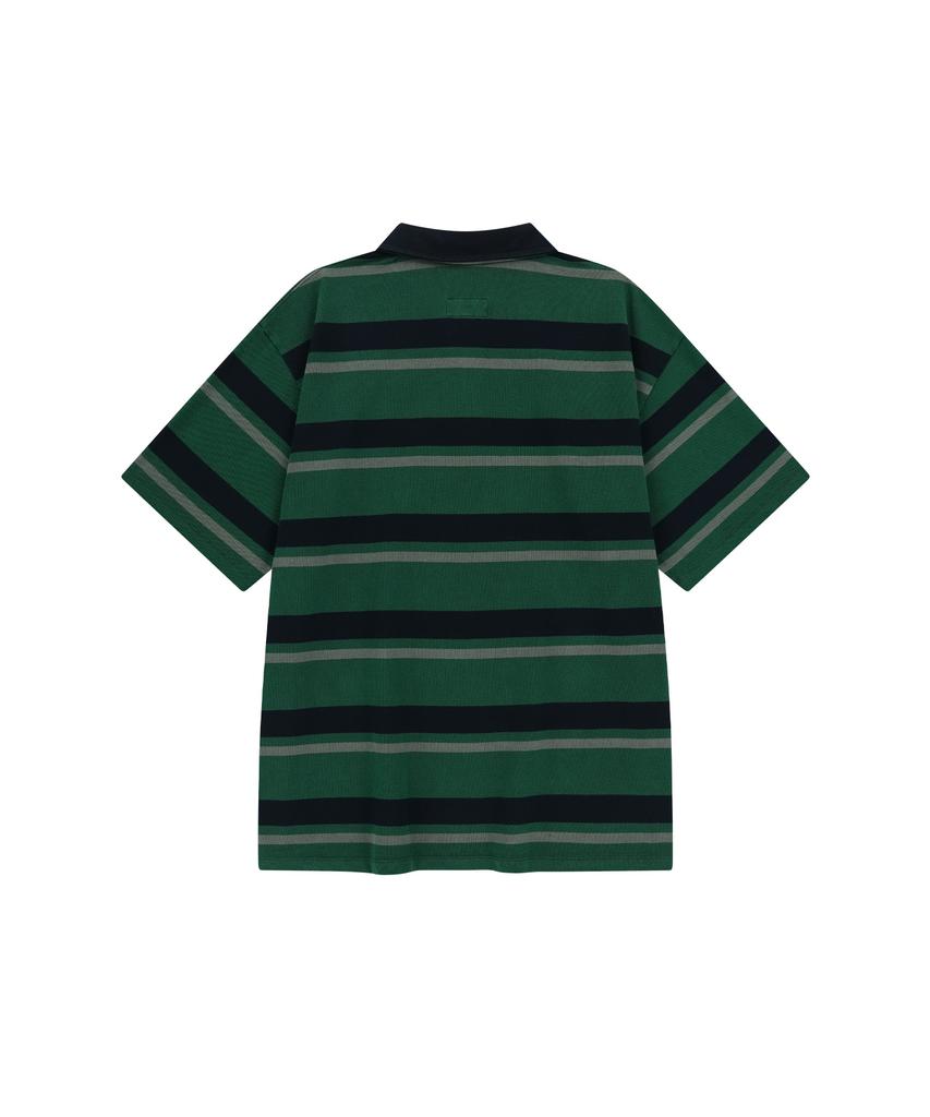 ENDOOR Vintage Pk Stripe 1/2 Polo Shirt (Vtg Green)