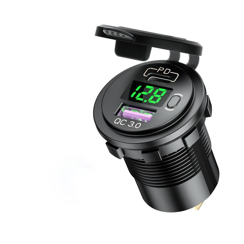 USB-C-Autoladegerbuchse 12V/24V Dual-USB-Buchse PD3.0 QC3.0 Auto-USB-Anschluss mit LED-Voltmeter und Ein/Aus für Motorboot LKW