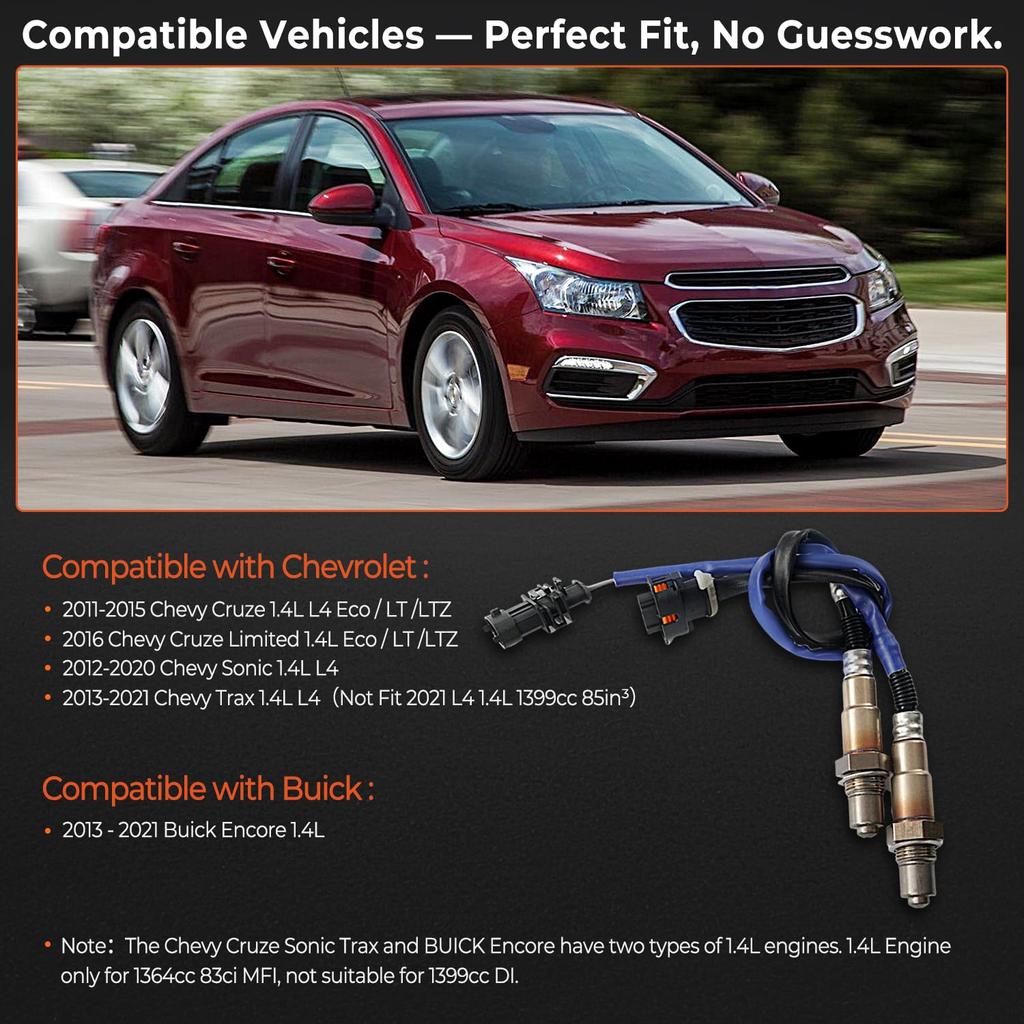 2Pcs Oxygen Sensor Upstream Downstream O2 Sensor Compatible With 2011-2016 Chevy Cruze 2012- Chevy Sonic 2013- Chevy Trax 1.4L L4, 2013- Buick Encore