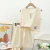 Trendy Waffle Two-Piece Summer Vest Set for Kids: Short-Sleeved Outfit