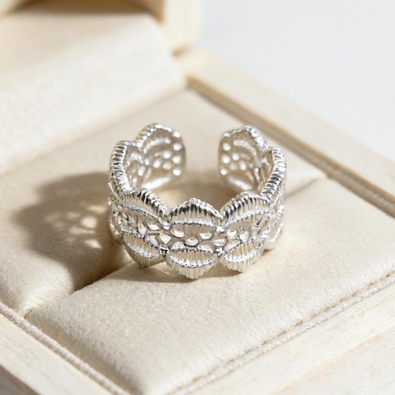 925 Silver Lace Trim Adjustable Rings For Women Engagement Luxury Quality Jewelry Accessories Jewellery Prevent Allergy