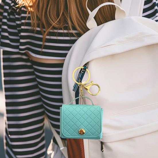 Imitation Leather Keychain Pendant Rhomboid Embossing Mini Handbag Shape Keychain with Dual-Purpose Buckle Backpack Accessories